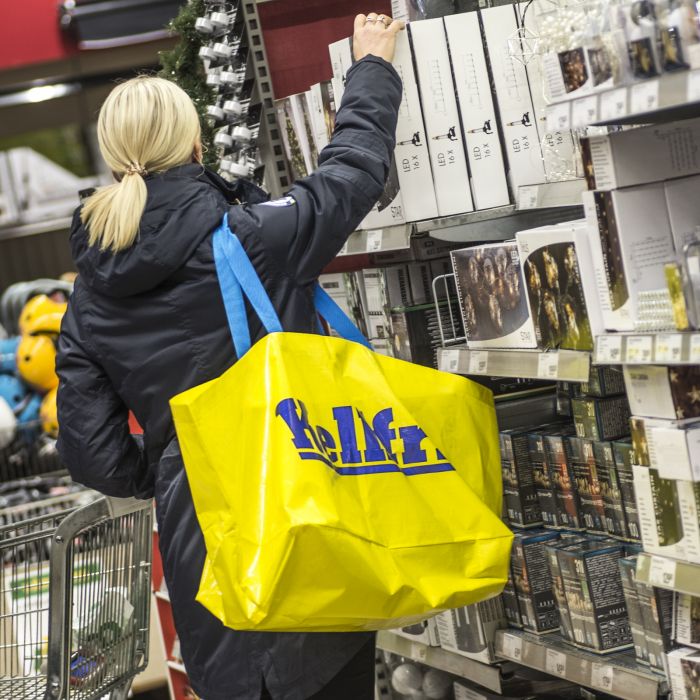 Kasse, stor, gul