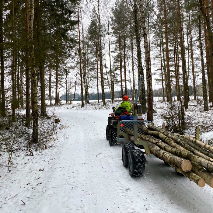 Skogsvagn ATV med kran och vinsch